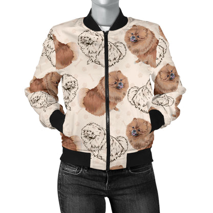Pomeranians Pattern Print Design A01 Women's Bomber Jacket