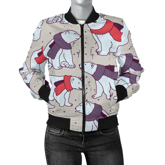 Polar Bear Pattern Print Design PB04 Women Bomber Jacket