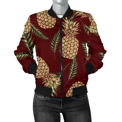 Pineapple Pattern Print Design PP013 Women Bomber Jacket