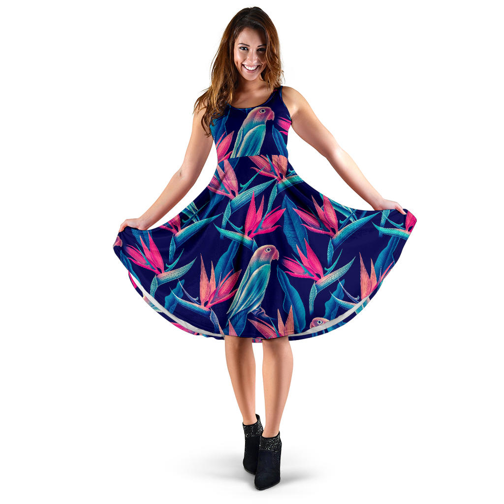 Tropical Flower Pattern Print Design TF024 Midi Dress