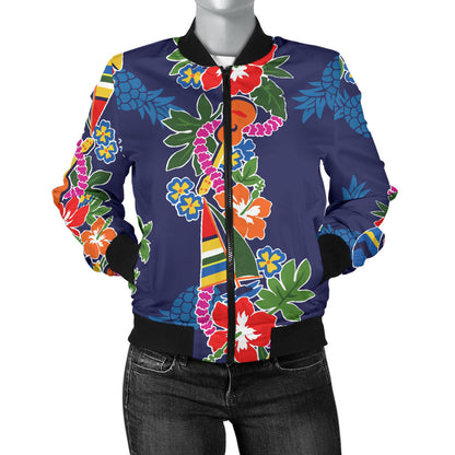 Hawaiian Themed Pattern Print Design H04 Women Bomber Jacket