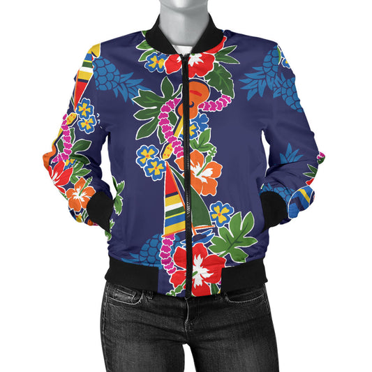 Hawaiian Themed Pattern Print Design H04 Women Bomber Jacket