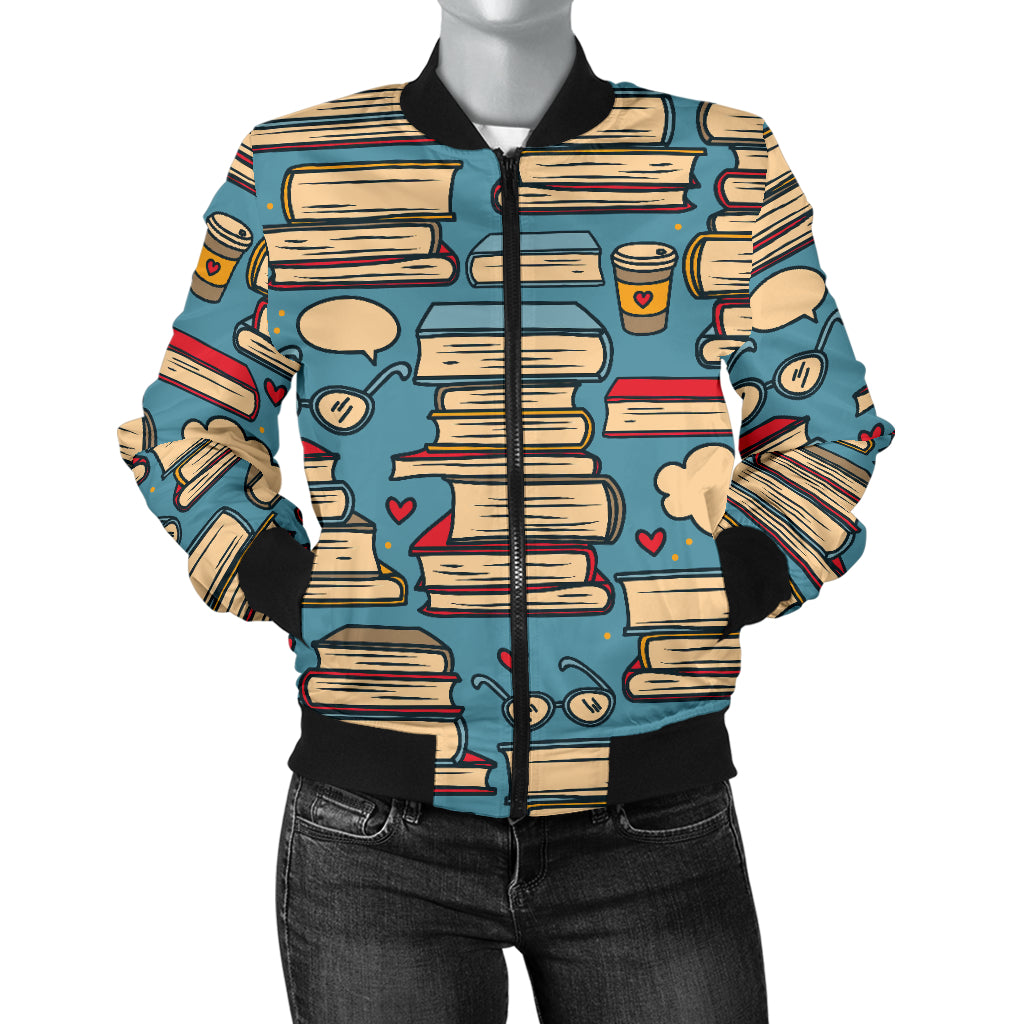 Book Pattern Print Design 03 Women's Bomber Jacket