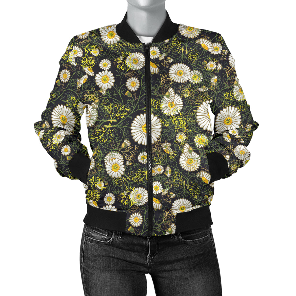 Daisy Pattern Print Design 03 Women's Bomber Jacket