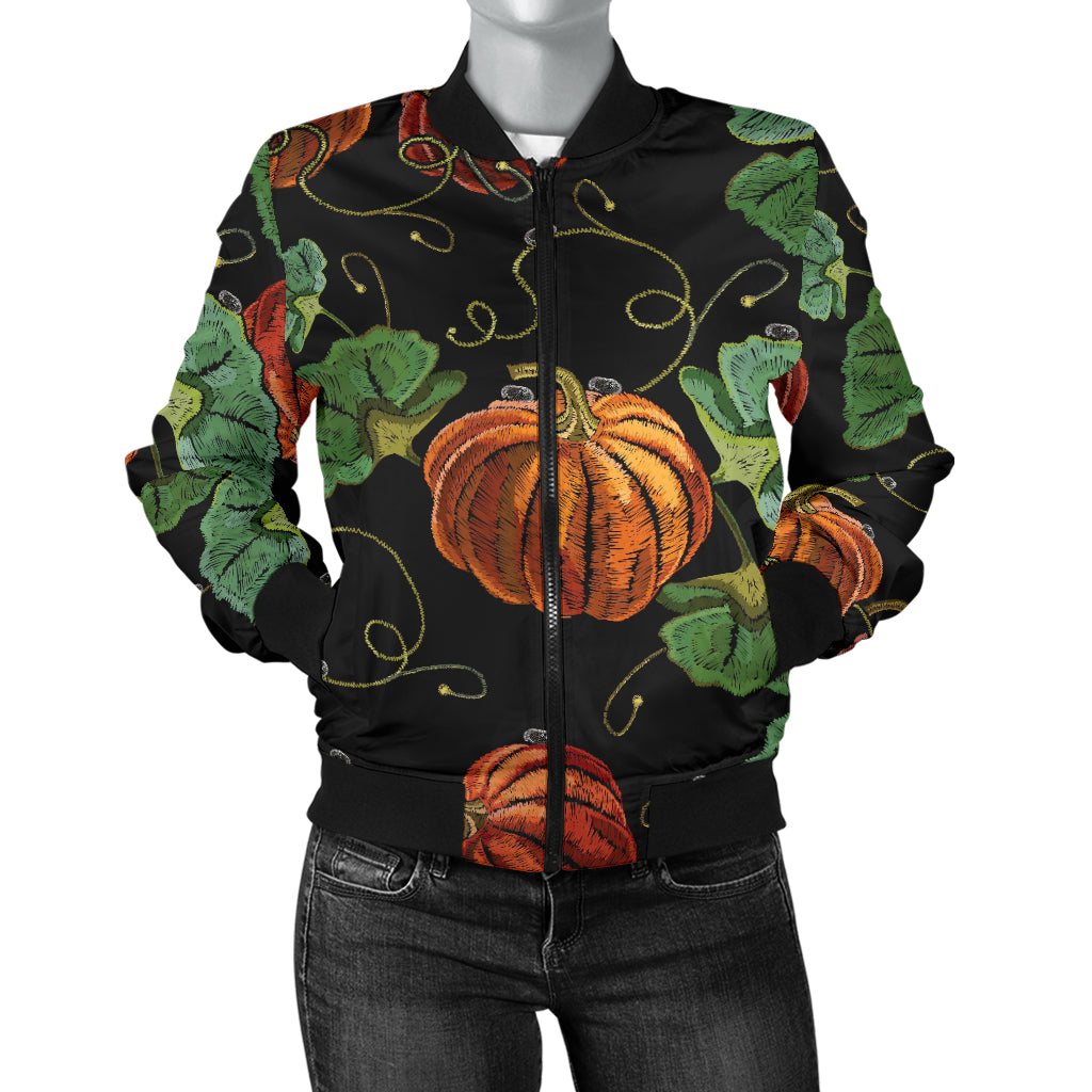 Pumpkin Pattern Print Design A02 Women's Bomber Jacket
