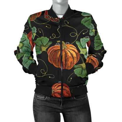 Pumpkin Pattern Print Design A02 Women's Bomber Jacket