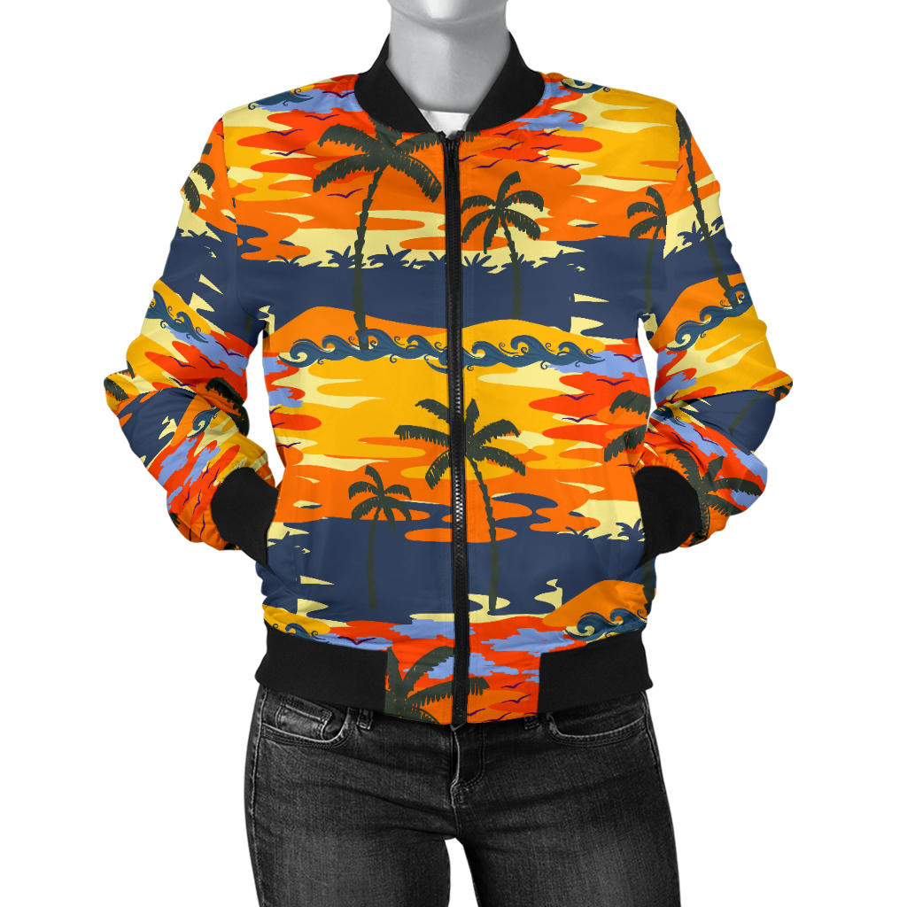 Palm Tree Pattern Print Design PT010 Women Bomber Jacket