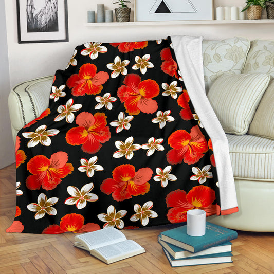 Red Hibiscus Pattern Print Design HB022 Fleece Blanket