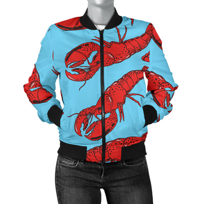 Lobster Red Pattern Print Design 03 Women's Bomber Jacket
