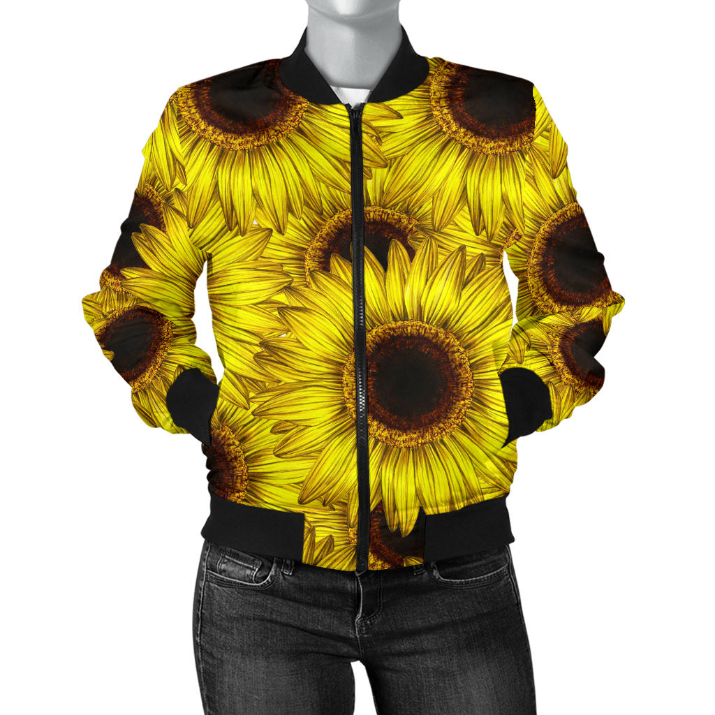 Sunflower Pattern Print Design SF011 Women Bomber Jacket