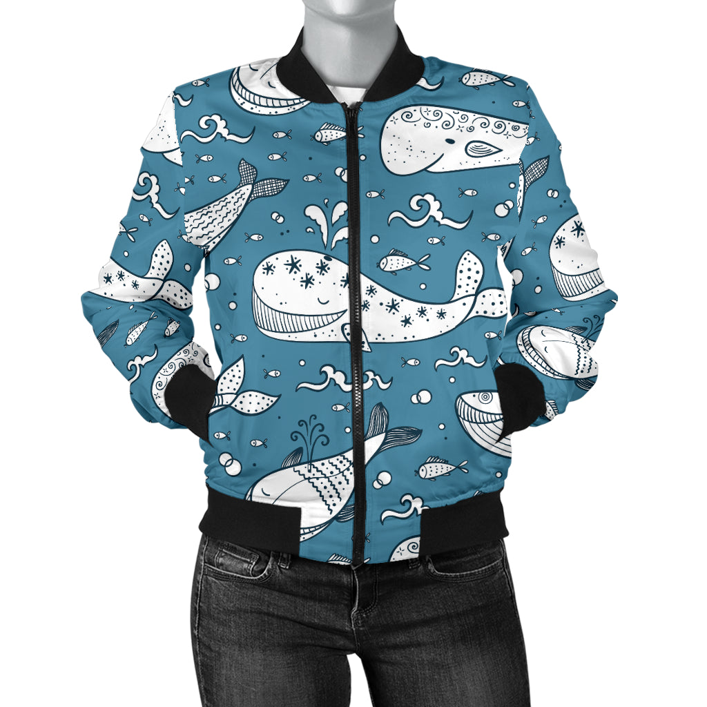Humpback Whale Pattern Print Design 03 Women's Bomber Jacket