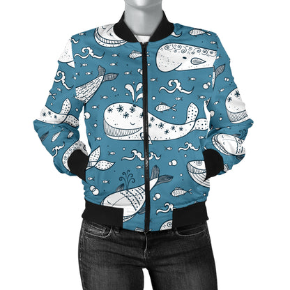 Humpback Whale Pattern Print Design 03 Women's Bomber Jacket