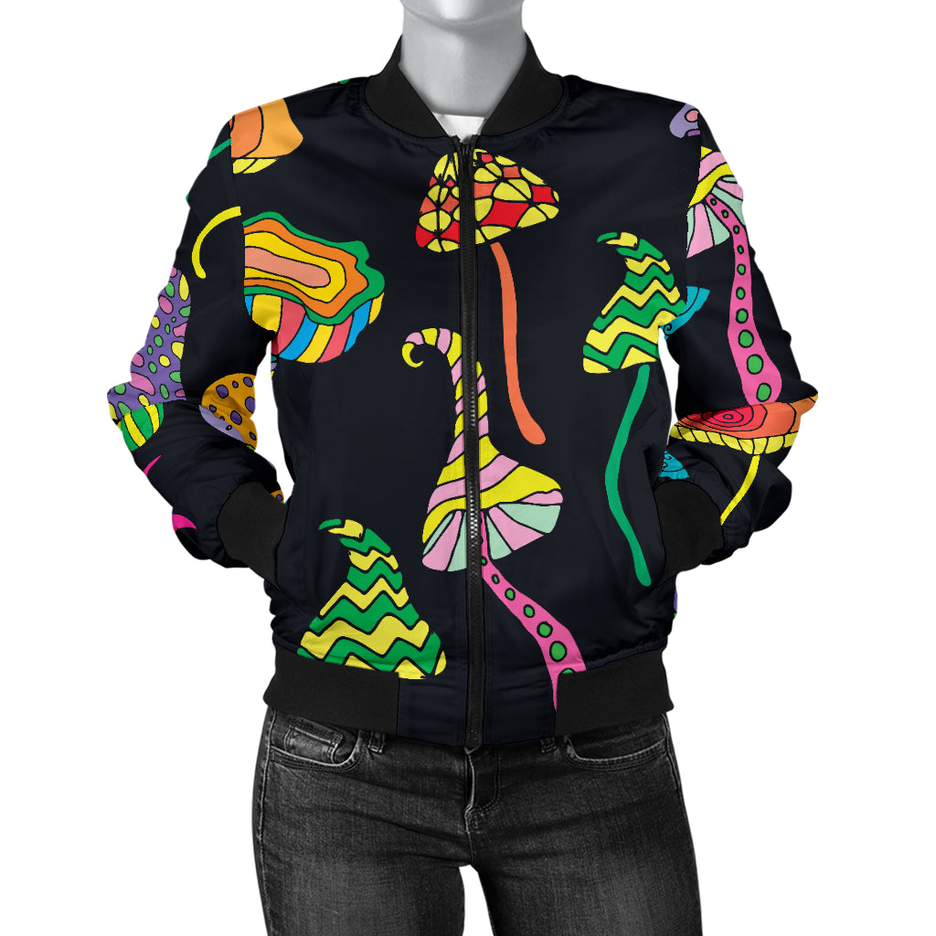 Psychedelic Mushroom Pattern Print Design A02 Women's Bomber Jacket