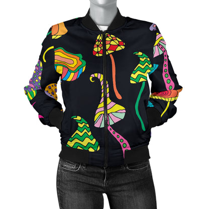 Psychedelic Mushroom Pattern Print Design A02 Women's Bomber Jacket
