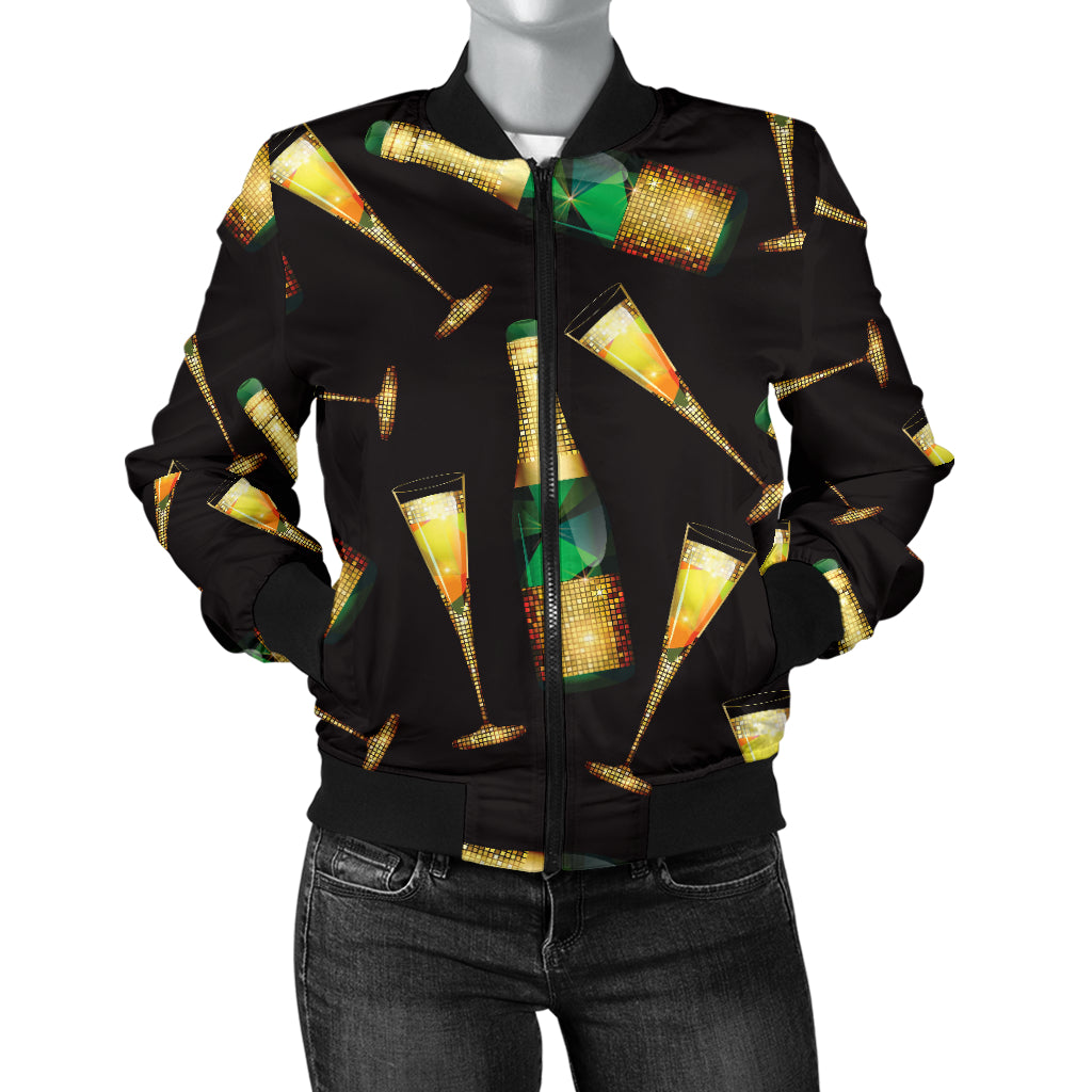 Champagne Pattern Print Design 02 Women's Bomber Jacket