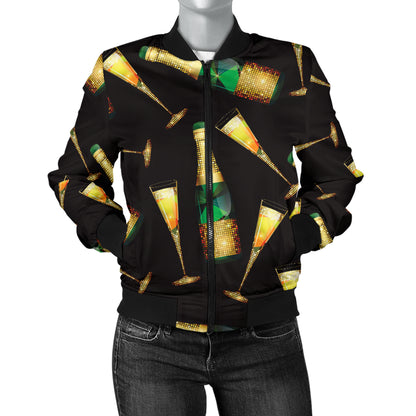 Champagne Pattern Print Design 02 Women's Bomber Jacket