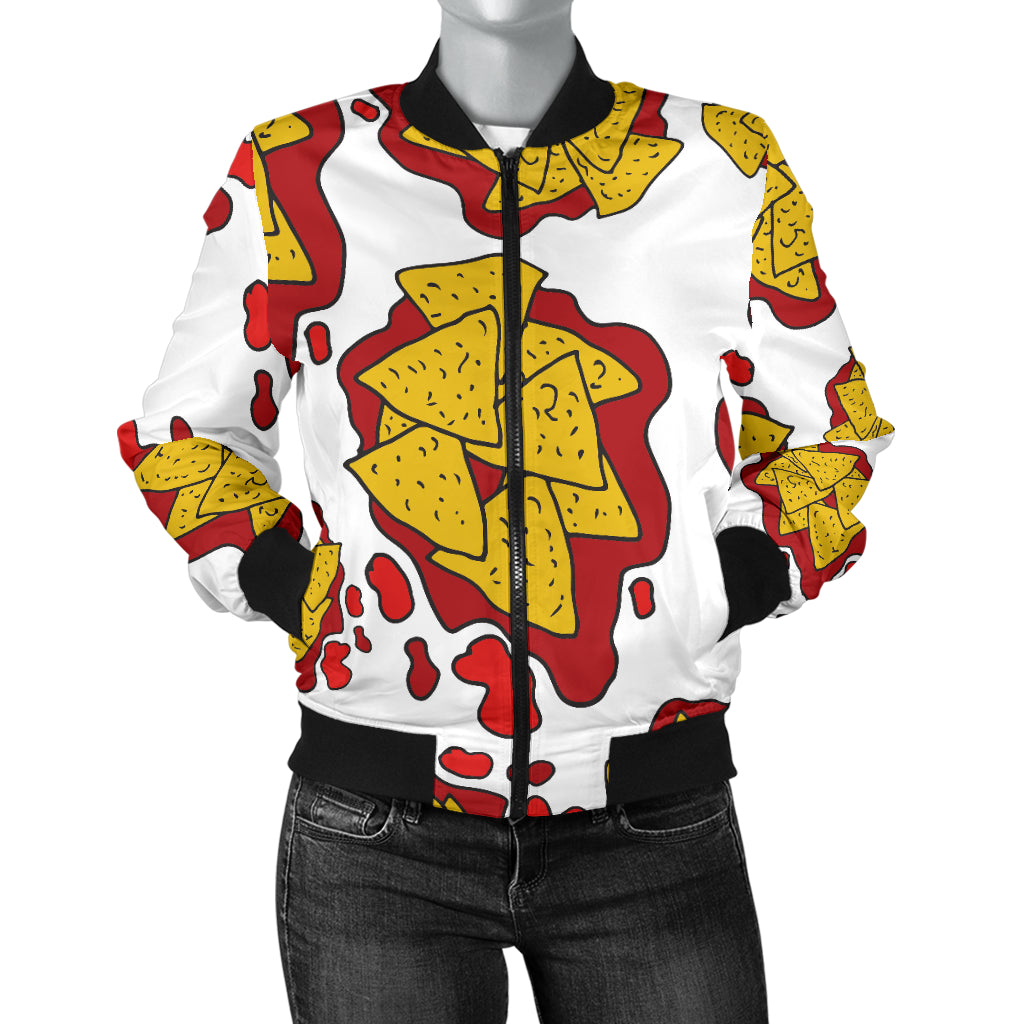 Nachos Pattern Print Design A03 Women's Bomber Jacket