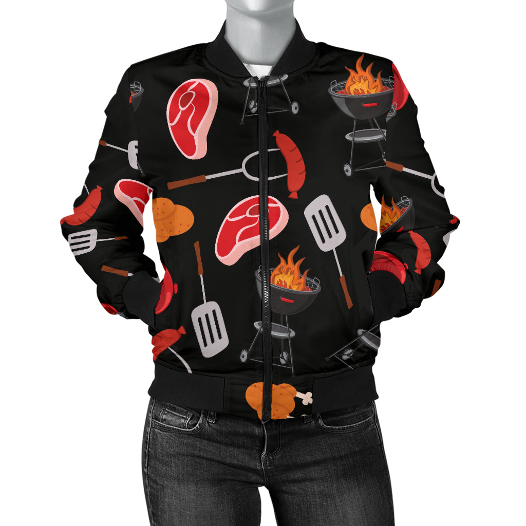 Barbecue Pattern Print Design 04 Women's Bomber Jacket