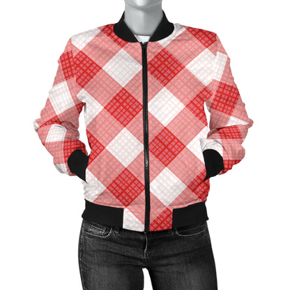Gingham Red Pattern Print Design 01 Women's Bomber Jacket