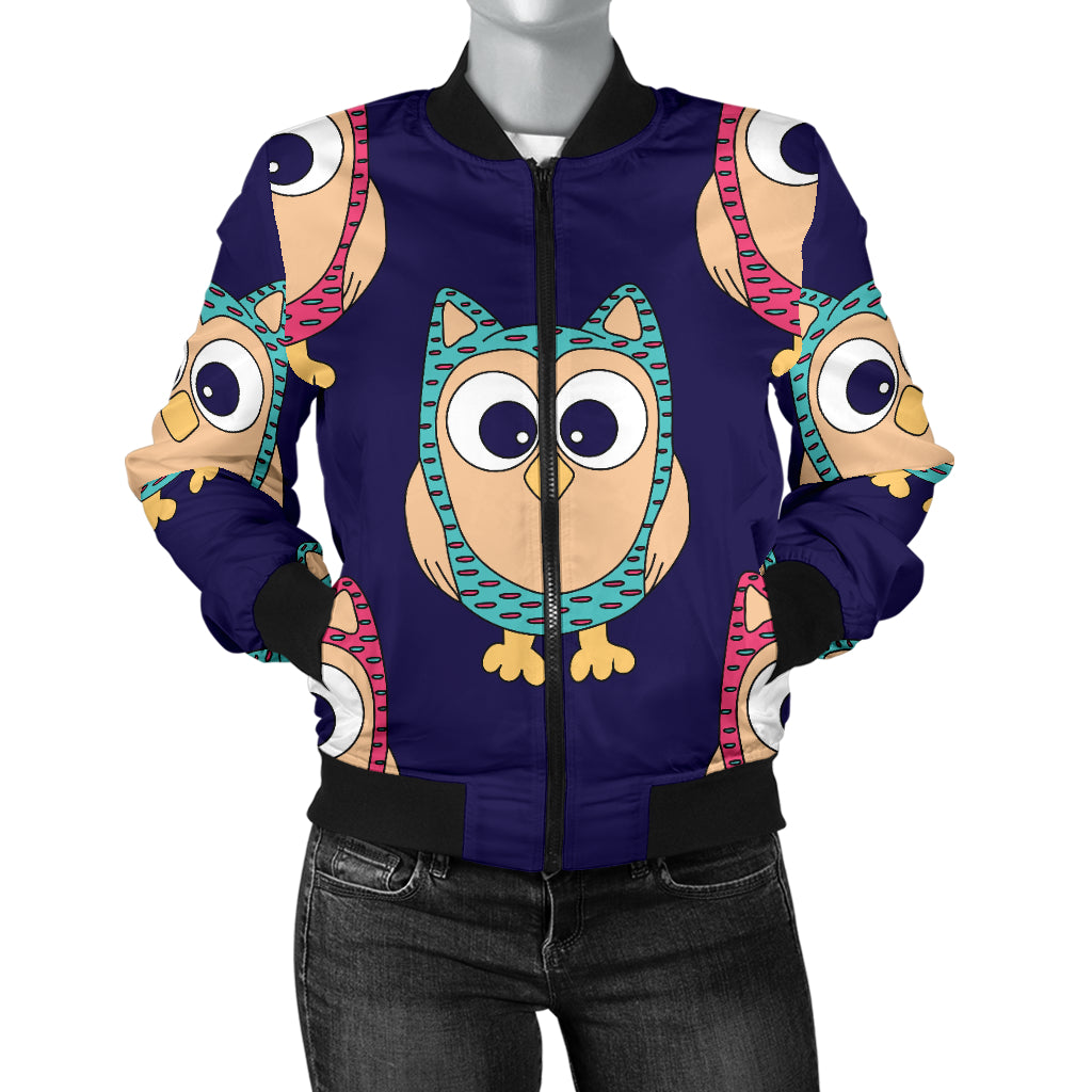 Owl Pattern Print Design A06 Women's Bomber Jacket