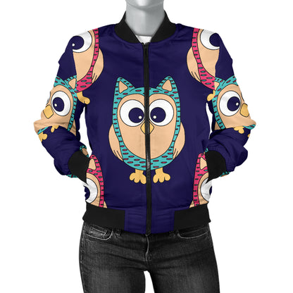 Owl Pattern Print Design A06 Women's Bomber Jacket
