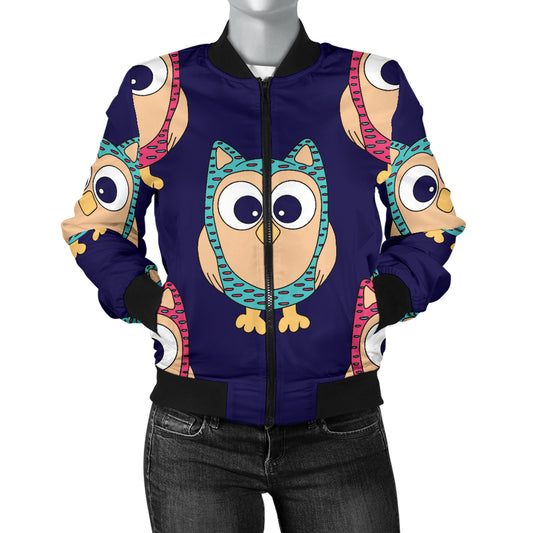 Owl Pattern Print Design A06 Women's Bomber Jacket