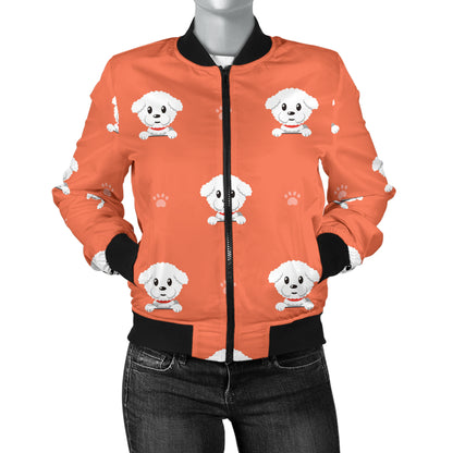 Bichons Frise Pattern Print Design 02 Women's Bomber Jacket