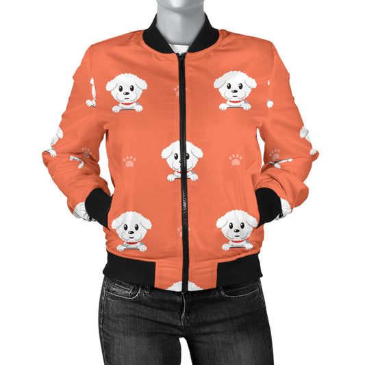 Bichons Frise Pattern Print Design 02 Women's Bomber Jacket