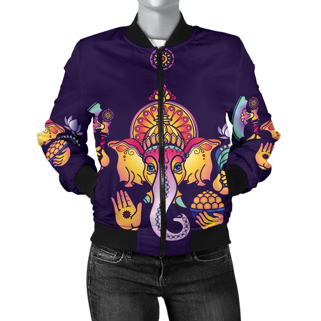 Ganesha Pattern Print Design 04 Women's Bomber Jacket