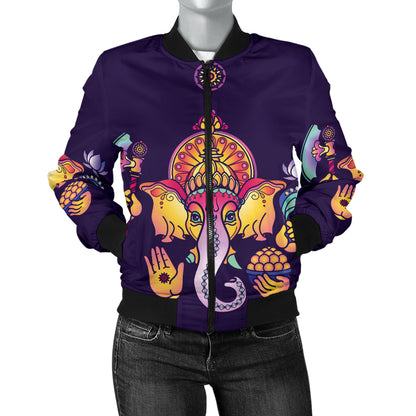 Ganesha Pattern Print Design 04 Women's Bomber Jacket