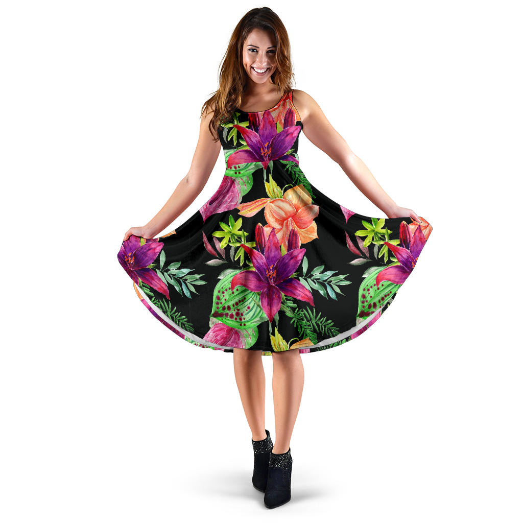 Amaryllis Pattern Print Design AL09 Midi Dress