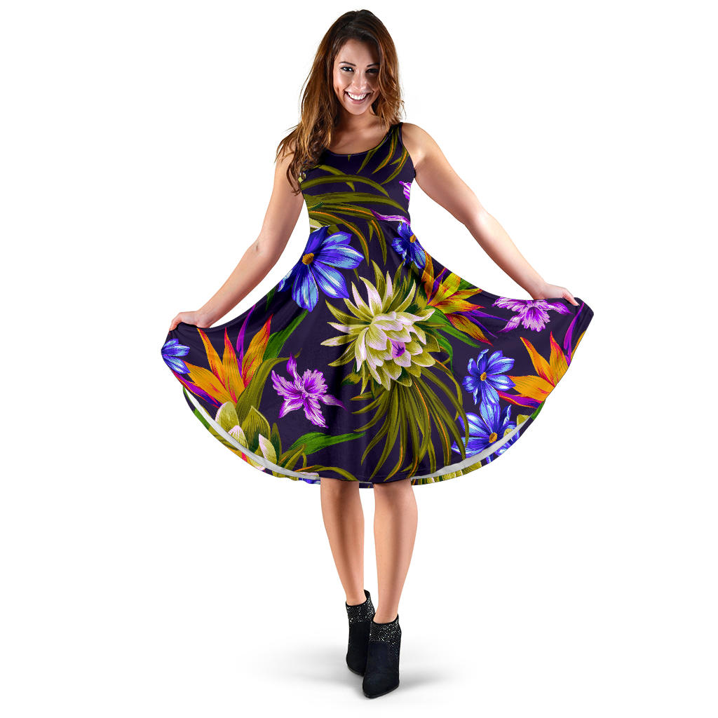 Water Lily Pattern Print Design WL08 Midi Dress