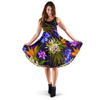 Water Lily Pattern Print Design WL08 Midi Dress