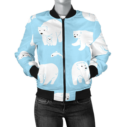 Polar Bear Pattern Print Design PB01 Women Bomber Jacket