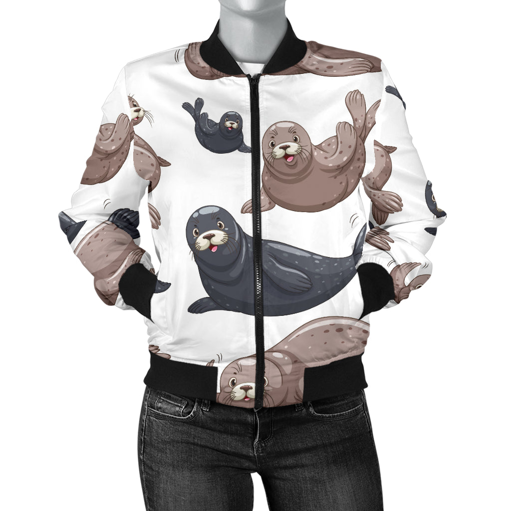 Sea Lion Pattern Print Design 02 Women's Bomber Jacket