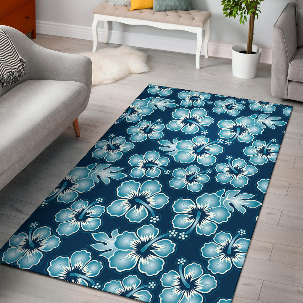 Blue Hibiscus Pattern Print Design HB011 Area Rugs