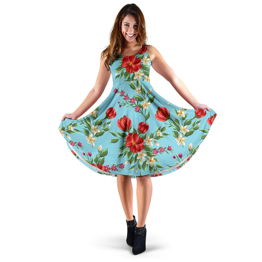 Summer Floral Pattern Print Design SF011 Midi Dress