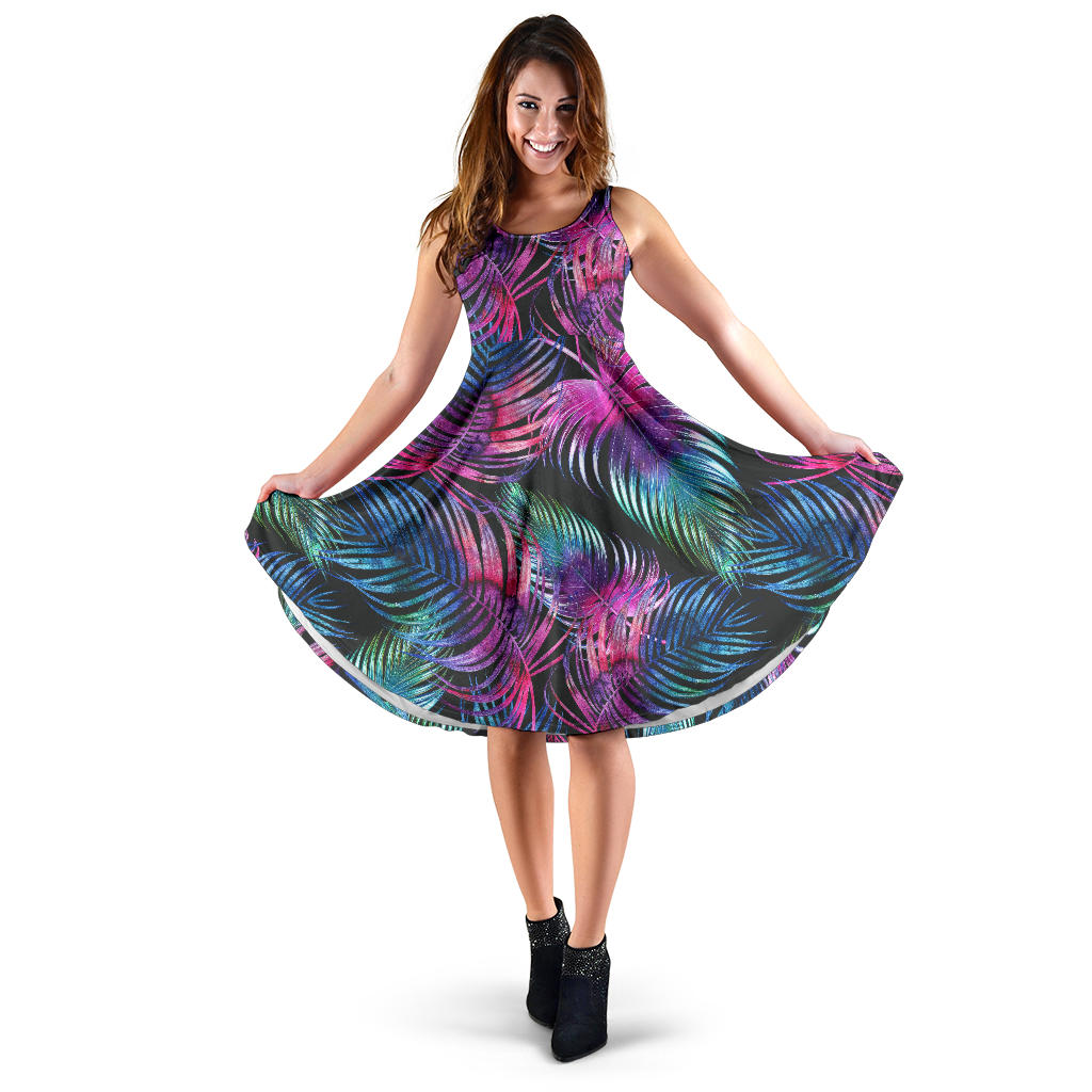 Palm Leaves Pattern Print Design PL010 Midi Dress