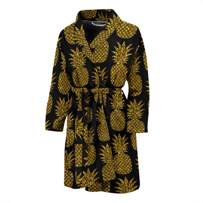 Gold Pineapple Pattern Print Design PP011 Men Bathrobe