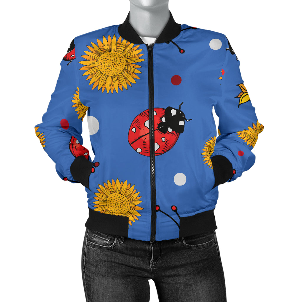 Ladybug Pattern Print Design 05 Women's Bomber Jacket