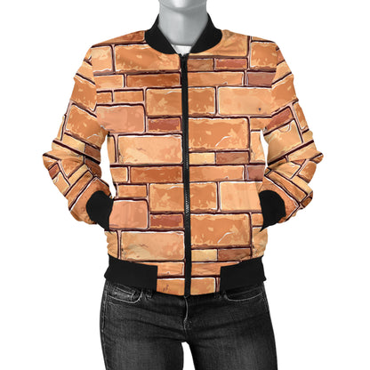 Brick Pattern Print Design 01 Women's Bomber Jacket