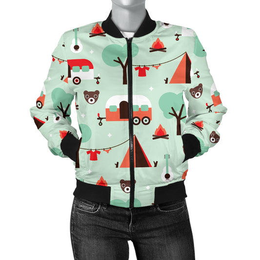 Camper Tent Pattern Print Design 01 Women's Bomber Jacket