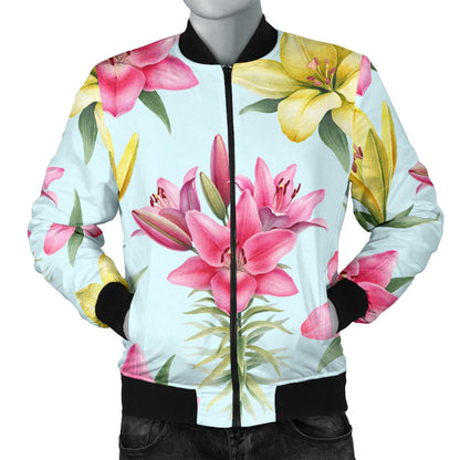 Lily Pattern Print Design LY010 Men Bomber Jacket