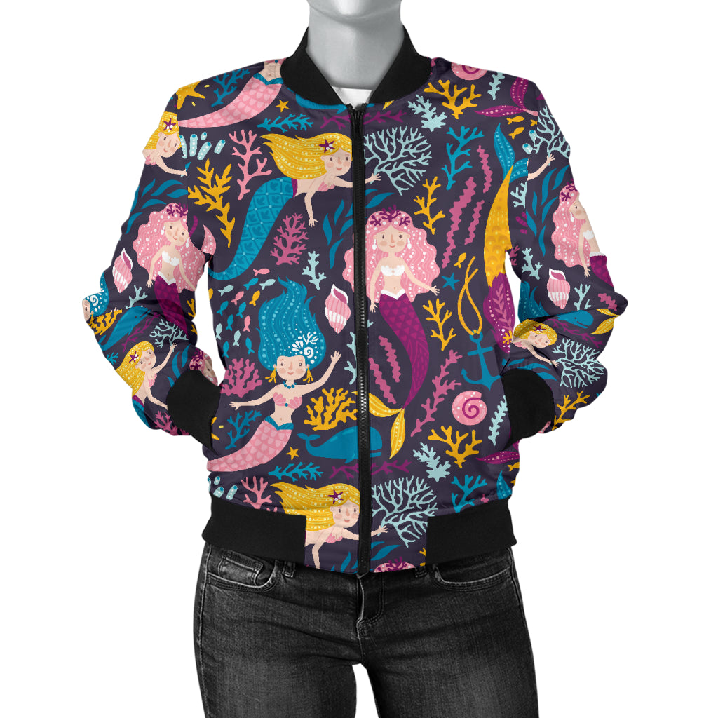 Mermaid Pattern Print Design 08 Women's Bomber Jacket