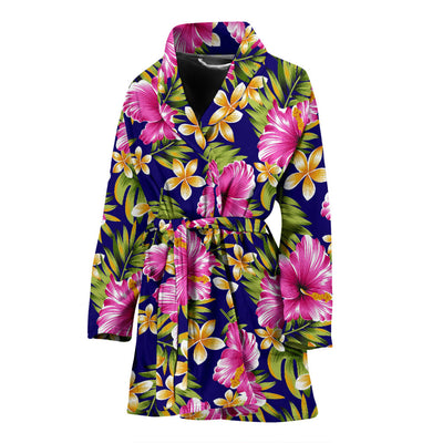 Pink Hibiscus Pattern Print Design HB027 Women Bathrobe