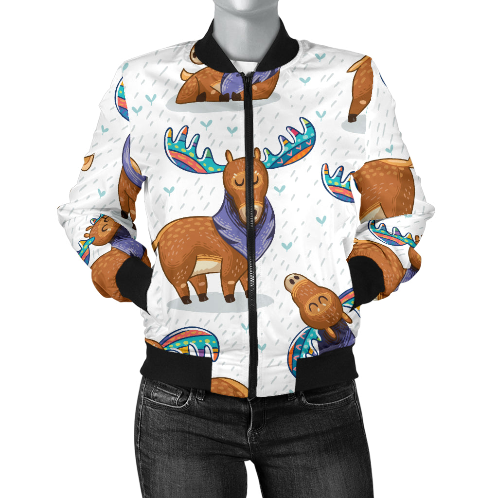 Moose Cute Pattern Print Design 01 Women's Bomber Jacket