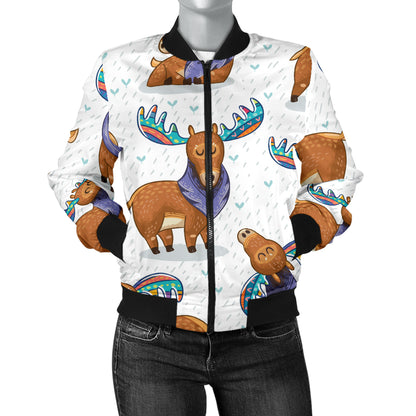 Moose Cute Pattern Print Design 01 Women's Bomber Jacket