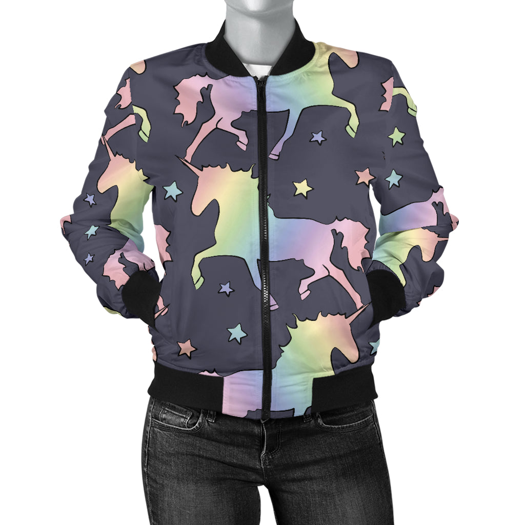 Rainbow Pattern Print Design A05 Women's Bomber Jacket