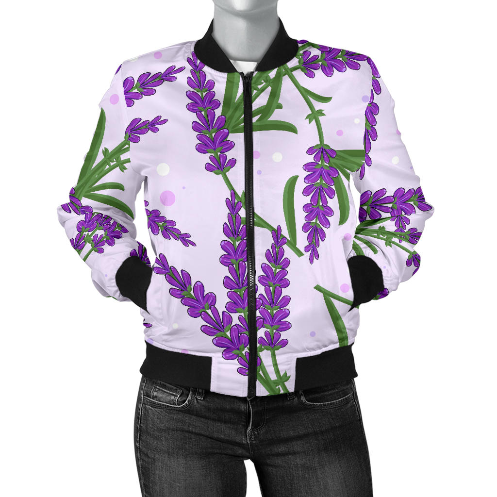 Lavender Pattern Print Design LV02 Women Bomber Jacket