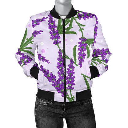 Lavender Pattern Print Design LV02 Women Bomber Jacket